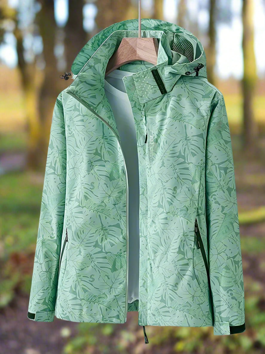 Chaqueta Cortavientos Estampada con Capucha Mujer Cremallera