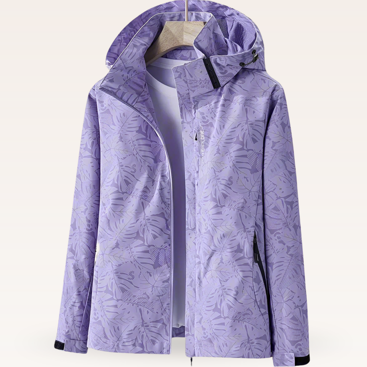 Chaqueta Cortavientos Estampada con Capucha Mujer Cremallera