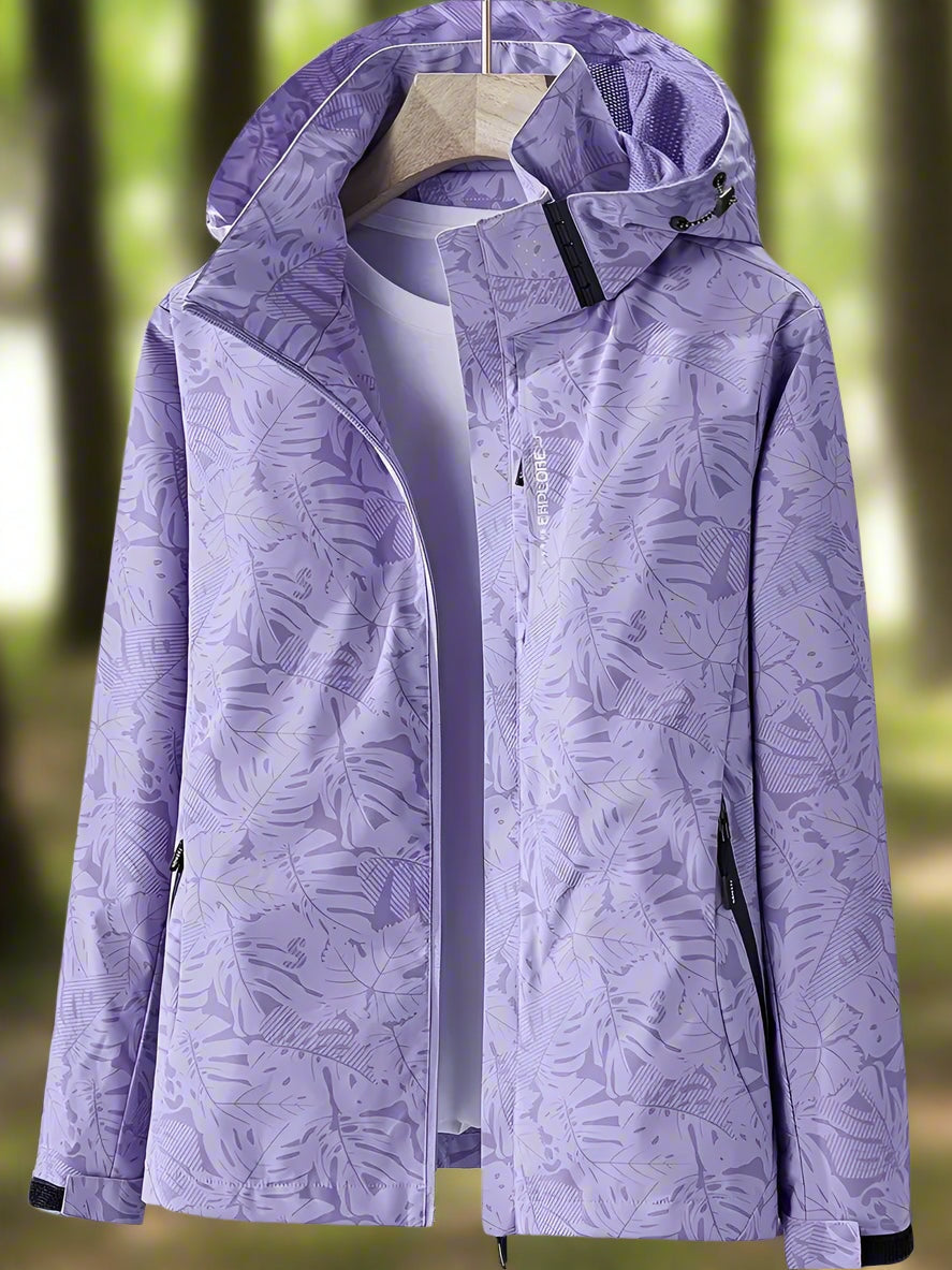 Chaqueta Cortavientos Estampada con Capucha Mujer Cremallera