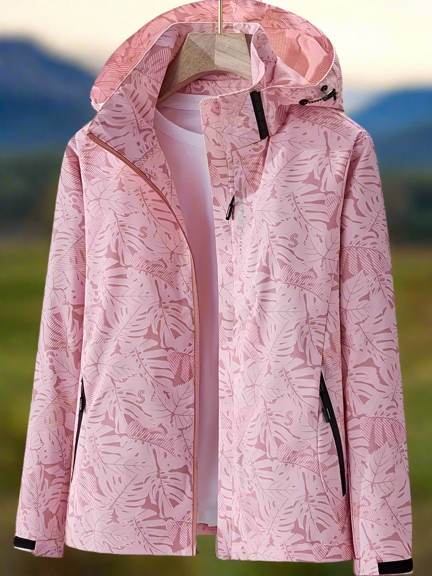 Chaqueta Cortavientos Estampada con Capucha Mujer Cremallera