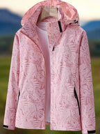 Women's Printed Hooded Windbreaker Jacket with Zipper