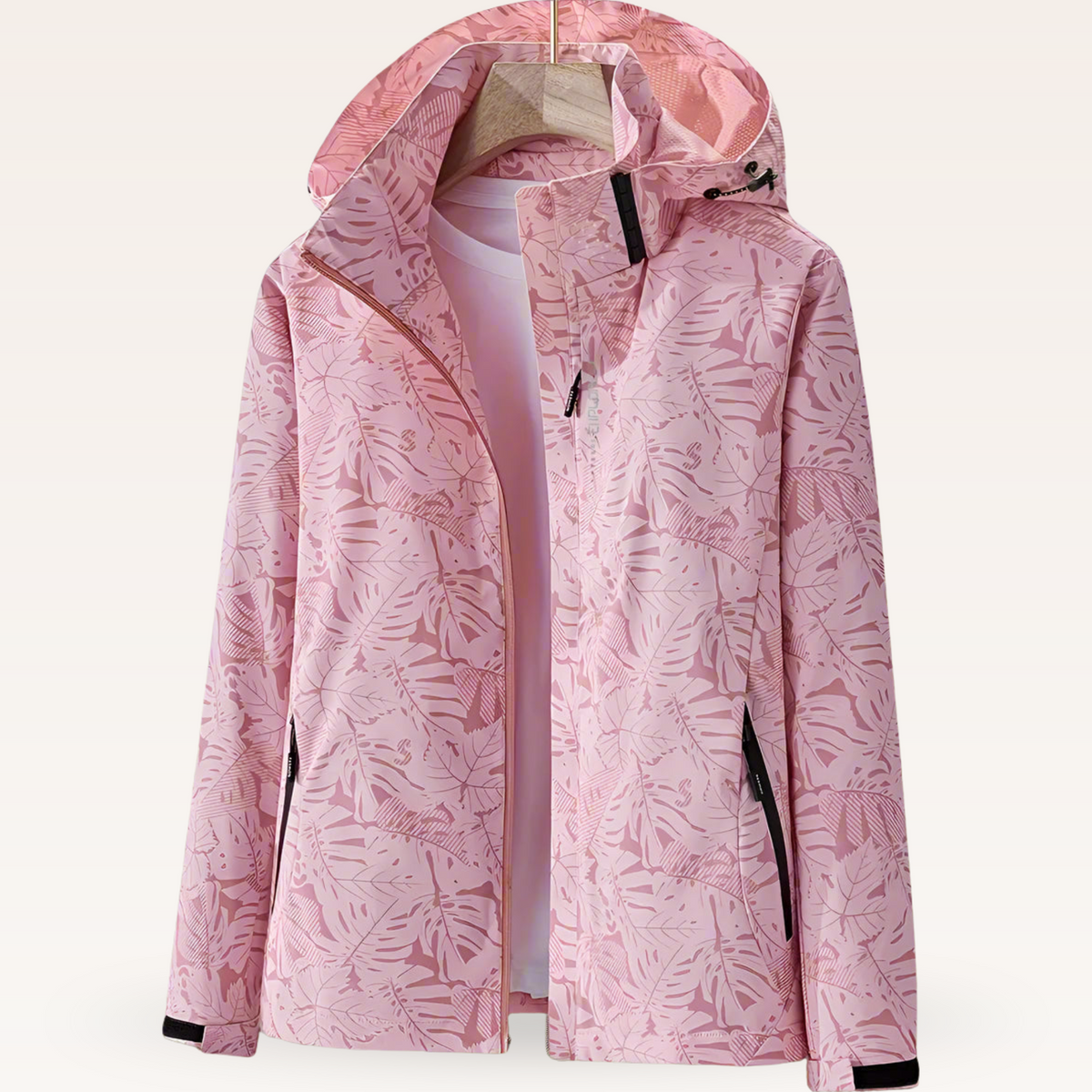 Chaqueta Cortavientos Estampada con Capucha Mujer Cremallera