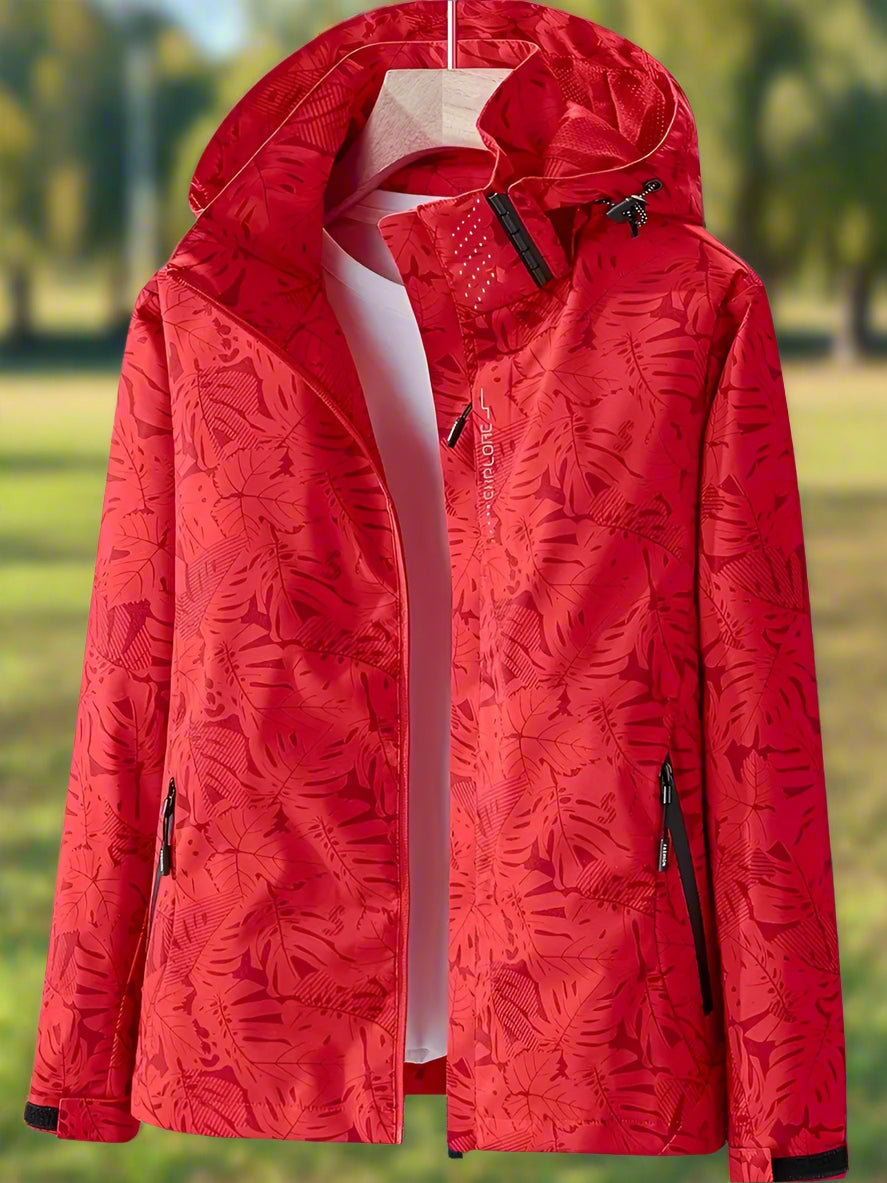 Chaqueta Cortavientos Estampada con Capucha Mujer Cremallera