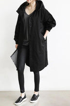 Women's Long Hooded Button-Front 3/4 Sleeve Jacket