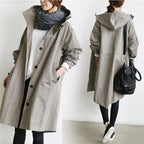 Women's Long Hooded Button-Front 3/4 Sleeve Jacket