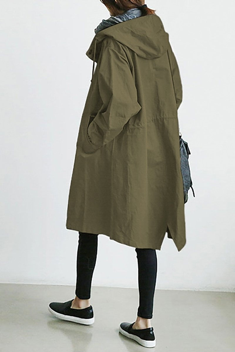 Chaqueta Larga con Capucha Mujer Botones Manga 3/4