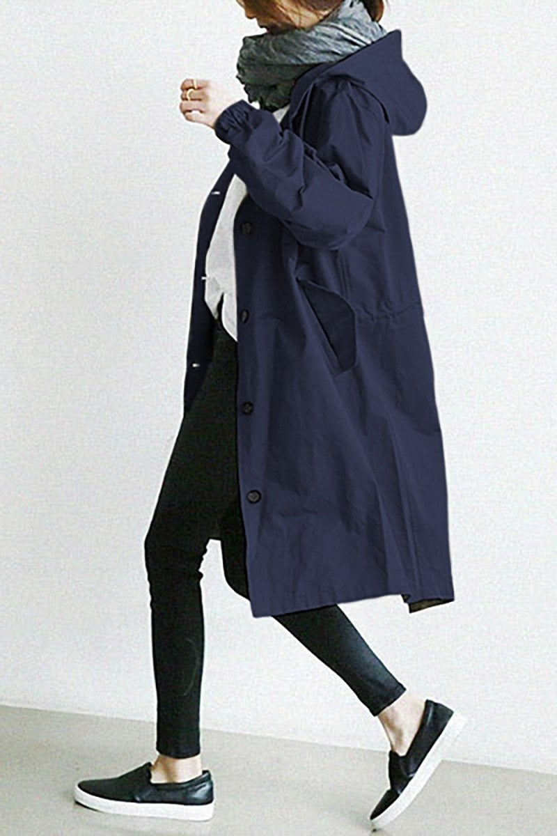 Chaqueta Larga con Capucha Mujer Botones Manga 3/4