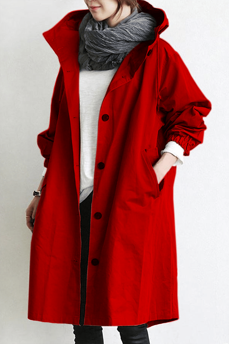 Chaqueta Larga con Capucha Mujer Botones Manga 3/4