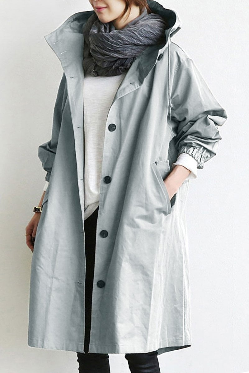 Chaqueta Larga con Capucha Mujer Botones Manga 3/4
