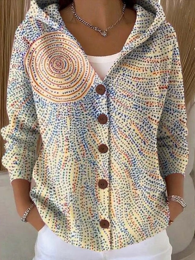 Chaqueta Larga Estampada con Capucha Mujer Botones