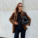 Women's Suede Jacket Straight Cut Lapel