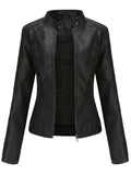 Chaqueta Motera Mujer de Polipiel Cuello Mao Cremallera