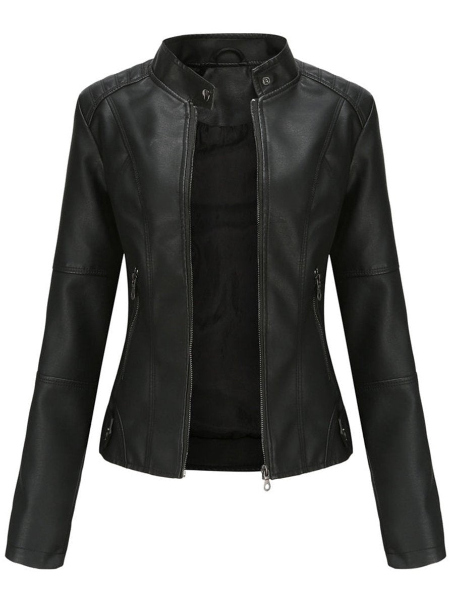 Chaqueta Motera Mujer de Polipiel Cuello Mao Cremallera