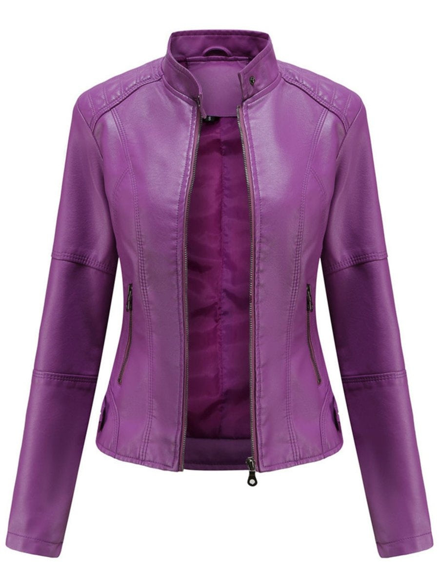 Chaqueta Motera Mujer de Polipiel Cuello Mao Cremallera
