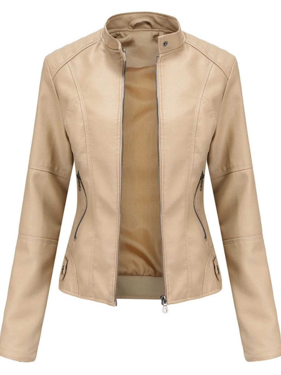 Chaqueta Motera Mujer de Polipiel Cuello Mao Cremallera