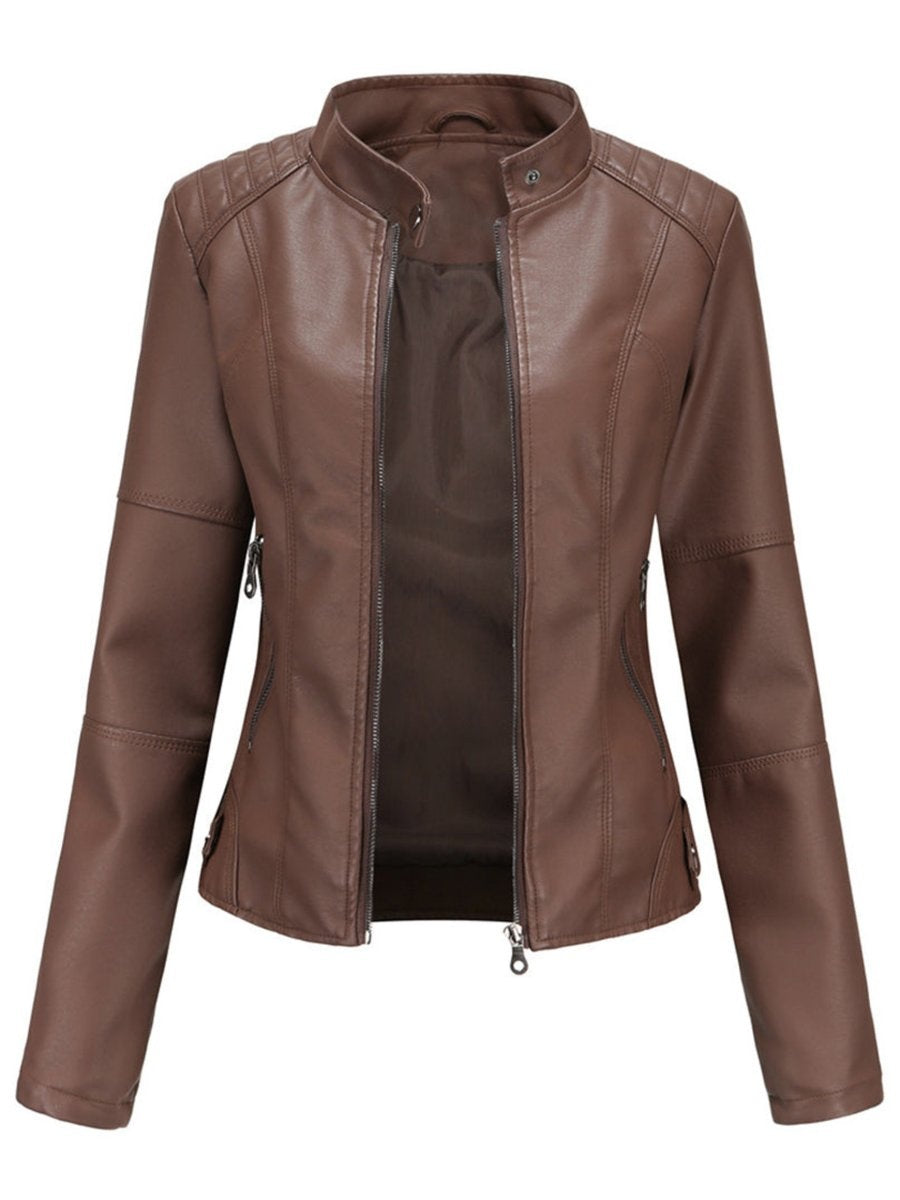 Chaqueta Motera Mujer de Polipiel Cuello Mao Cremallera