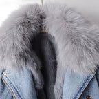 Women's Faux Fur Lined Denim Jacket with Fur Collar