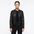 Chaqueta Biker de Cuero Mujer Ajustada Cuello Mao