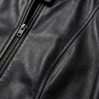 Women's Slim Fit Leather Biker Jacket with Mandarin Collar