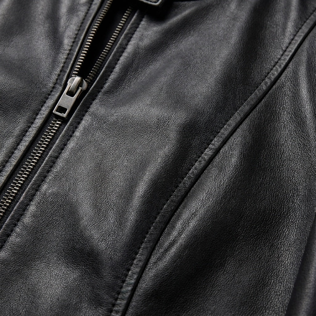 Chaqueta Biker de Cuero Mujer Ajustada Cuello Mao