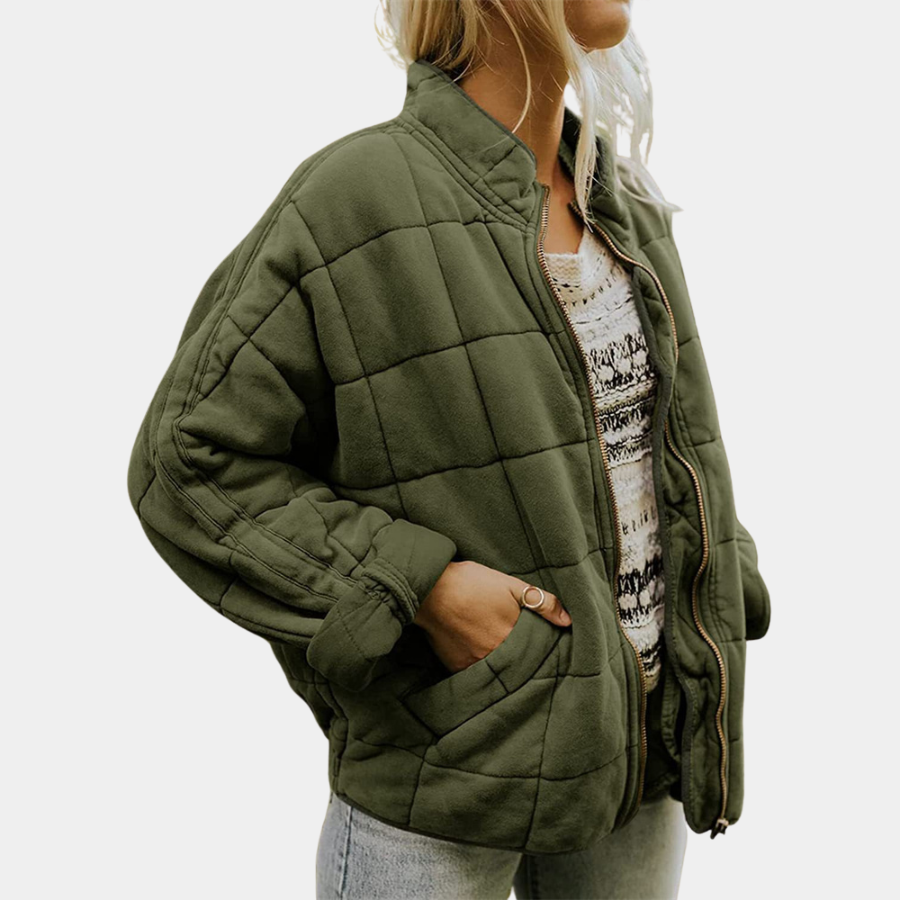 Chaqueta Acolchada Bomber Mujer Cuello Mao Cremallera