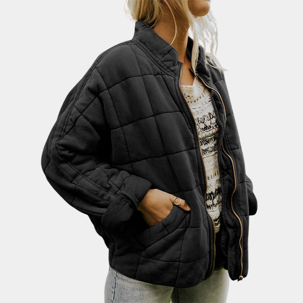 Chaqueta Acolchada Bomber Mujer Cuello Mao Cremallera