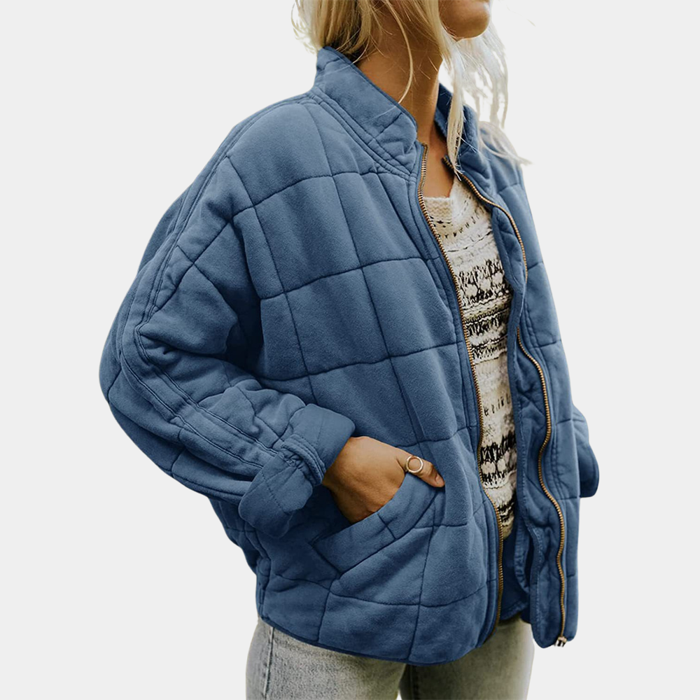 Chaqueta Acolchada Bomber Mujer Cuello Mao Cremallera