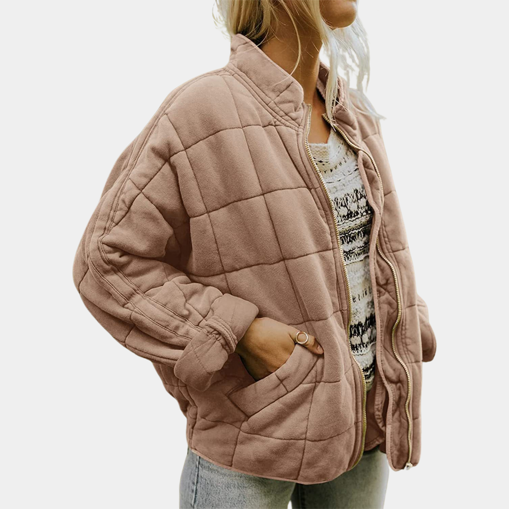 Chaqueta Acolchada Bomber Mujer Cuello Mao Cremallera
