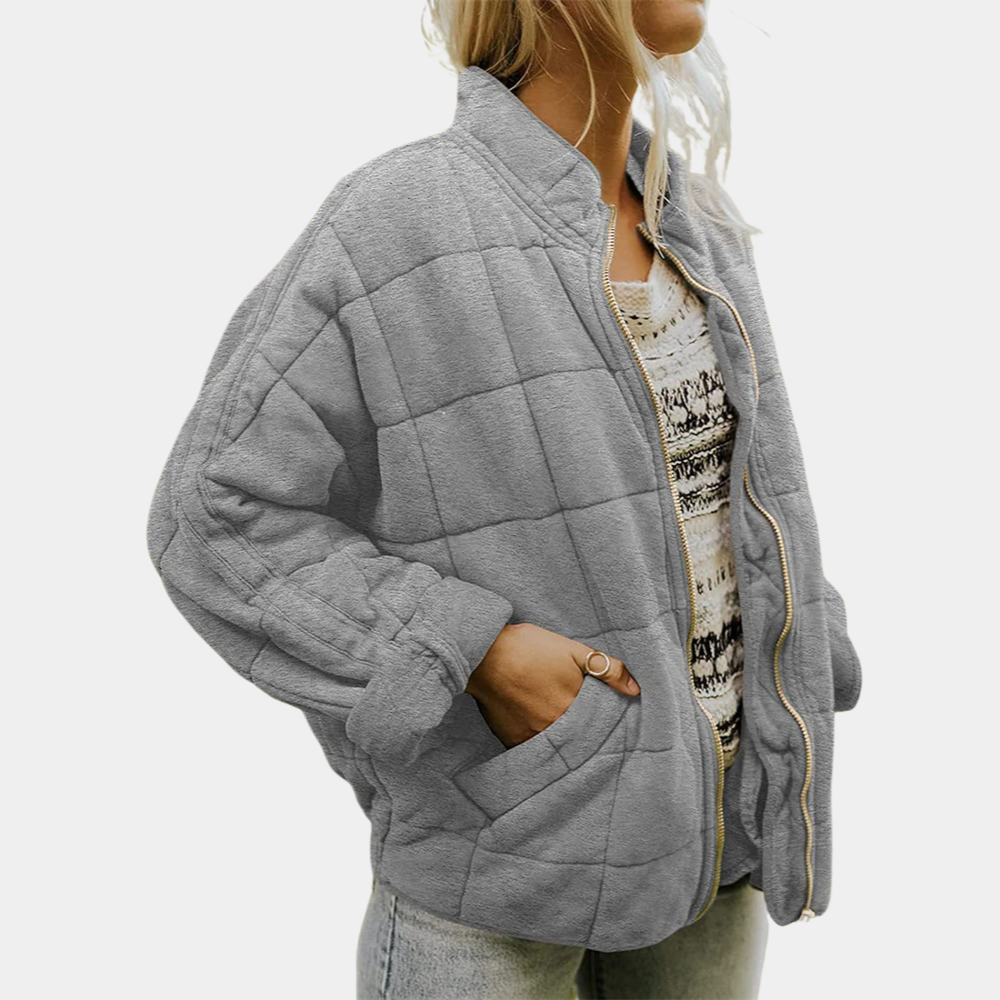 Chaqueta Acolchada Bomber Mujer Cuello Mao Cremallera