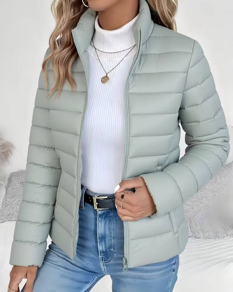 Chaqueta Acolchada Puffer Jacket Mujer Cuello Alto Cremallera