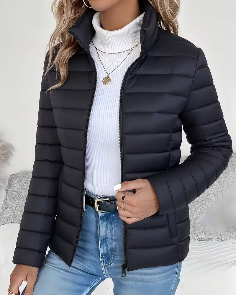 Chaqueta Acolchada Puffer Jacket Mujer Cuello Alto Cremallera