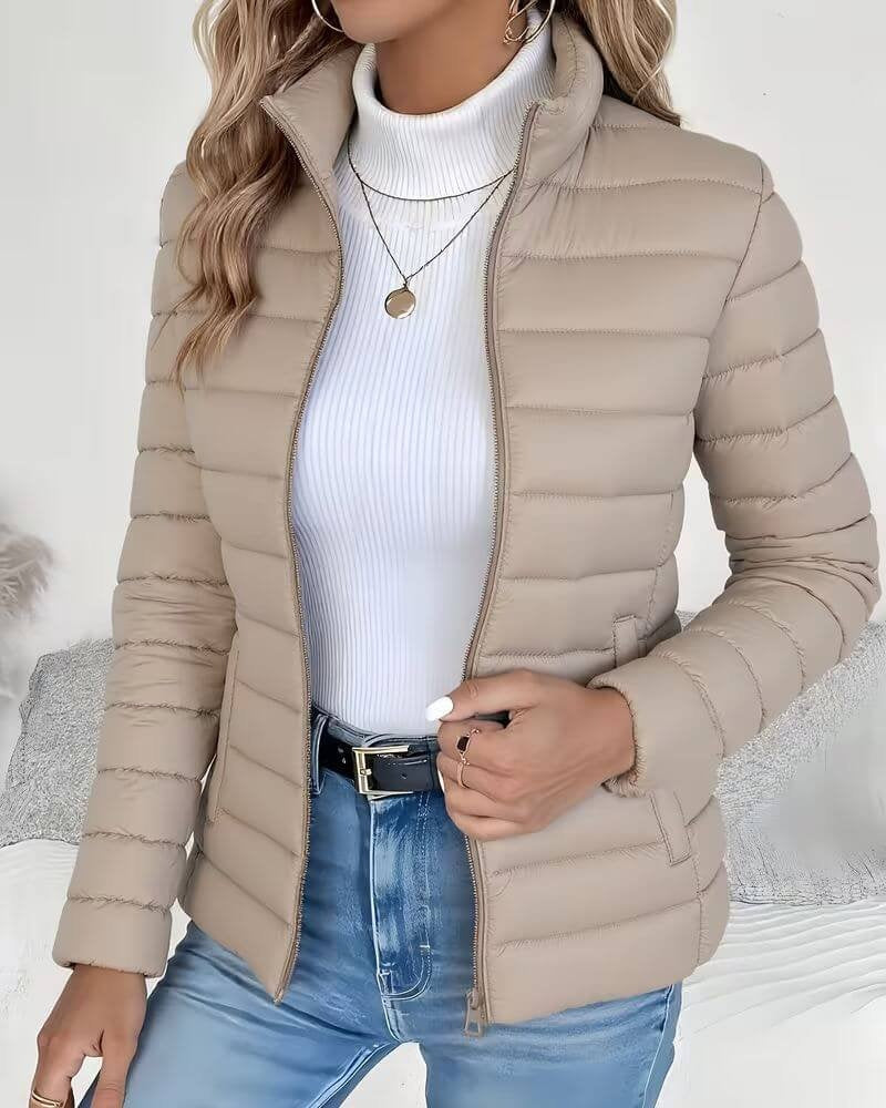 Chaqueta Acolchada Puffer Jacket Mujer Cuello Alto Cremallera