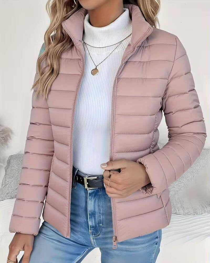 Chaqueta Acolchada Puffer Jacket Mujer Cuello Alto Cremallera
