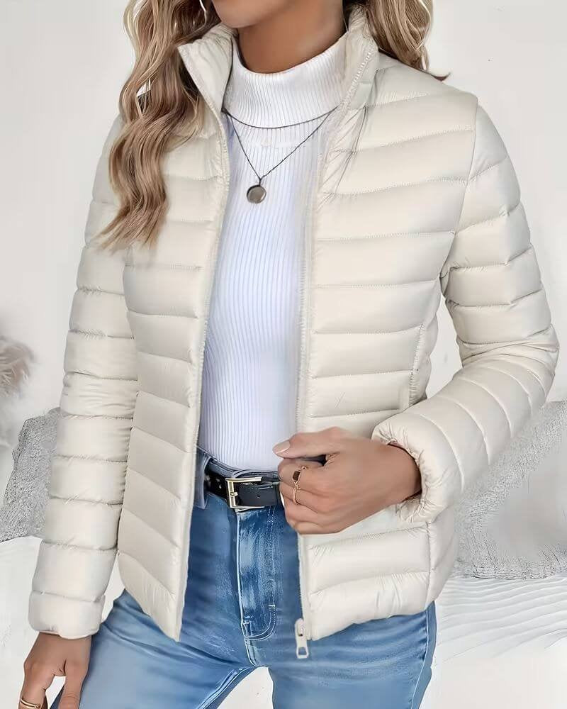 Chaqueta Acolchada Puffer Jacket Mujer Cuello Alto Cremallera