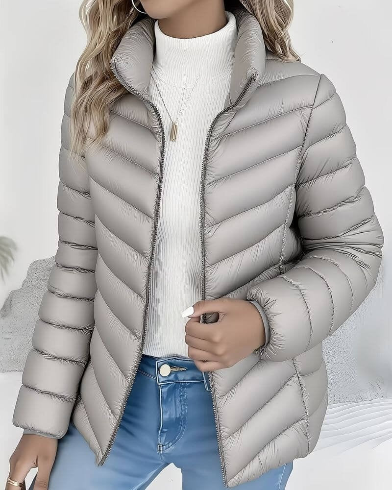 Chaqueta Acolchada Puffer Jacket Mujer Cuello Alto Cremallera
