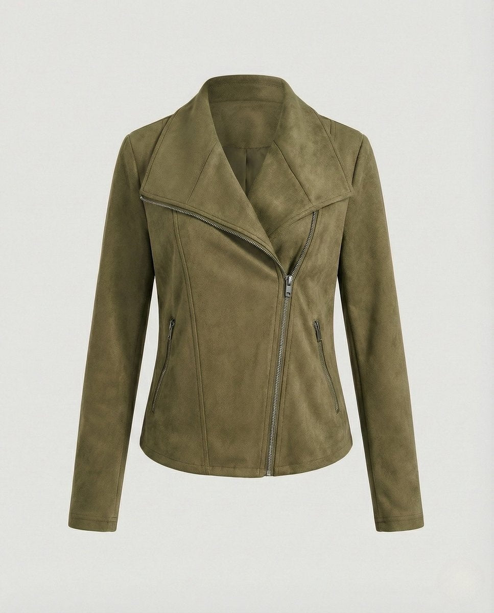 Chaqueta Motera de Ante Mujer Cierre Asimétrico
