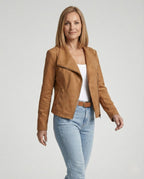 Women's Suede Biker Jacket Asymmetric Closure