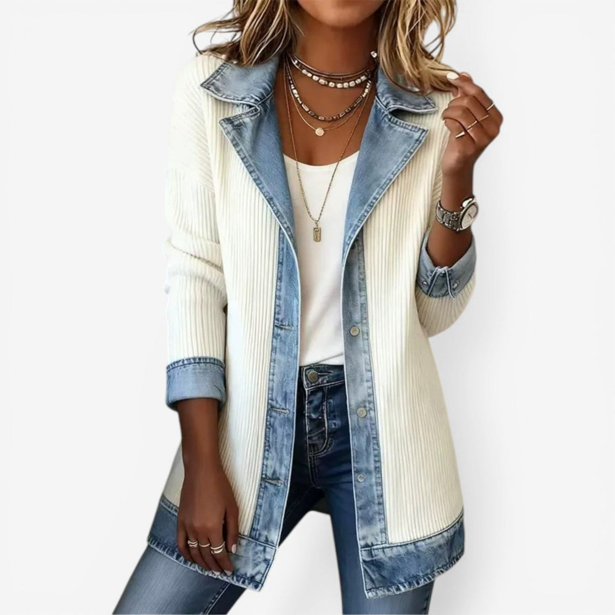 Chaqueta de Punto Vaquera Mujer Manga Larga