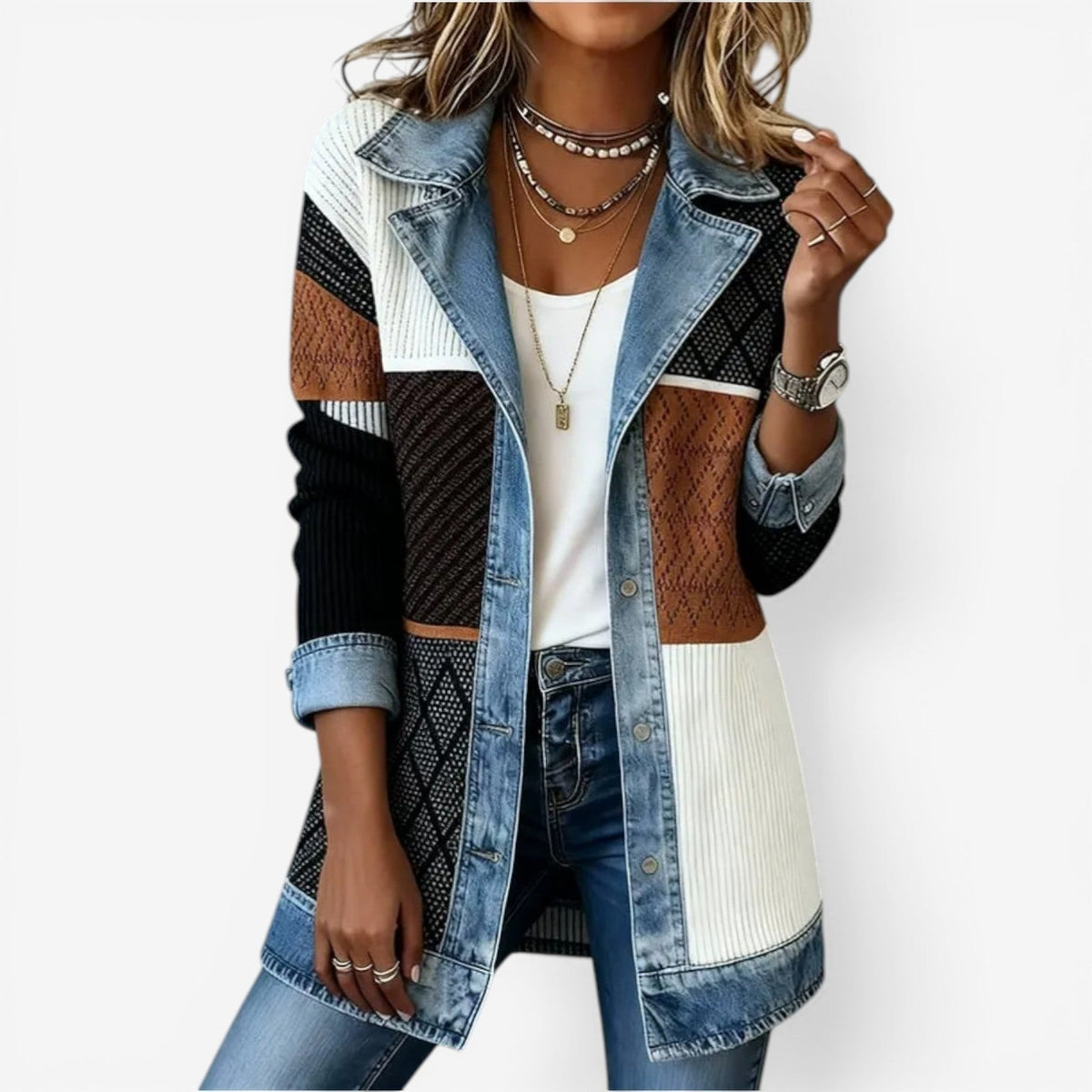 Chaqueta de Punto Vaquera Mujer Manga Larga