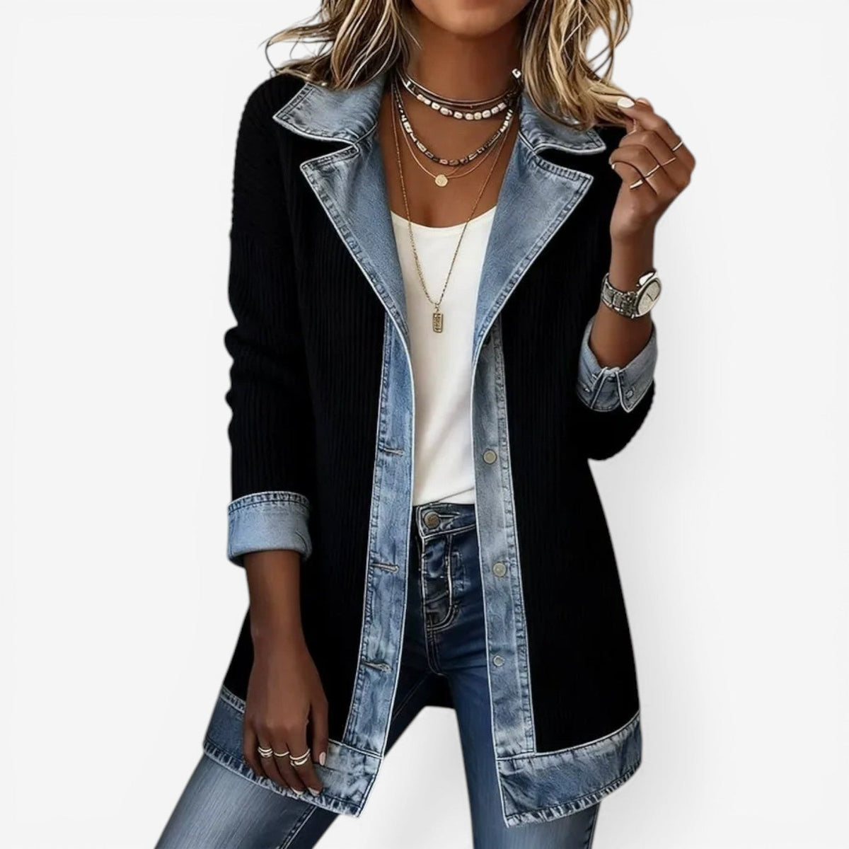 Chaqueta de Punto Vaquera Mujer Manga Larga