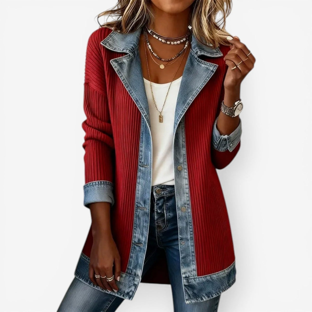 Chaqueta de Punto Vaquera Mujer Manga Larga