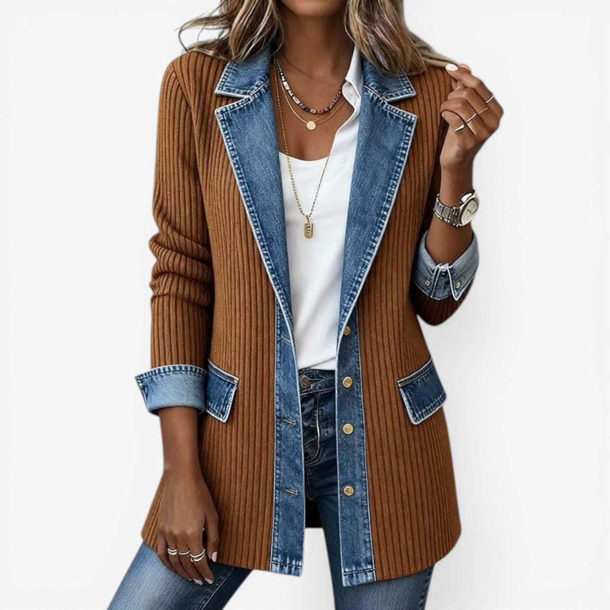 Chaqueta de Punto Vaquera Mujer Manga Larga