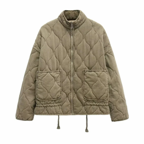 Chaqueta Bomber Acolchada Mujer Cuello Alto Cremallera