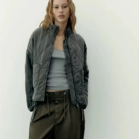 Chaqueta Bomber Acolchada Mujer Cuello Alto Cremallera