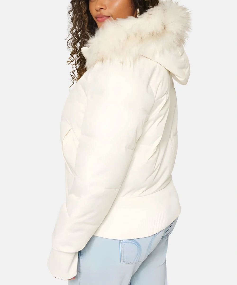 Chaqueta de Plumas Mujer con Capucha Piel Sintética