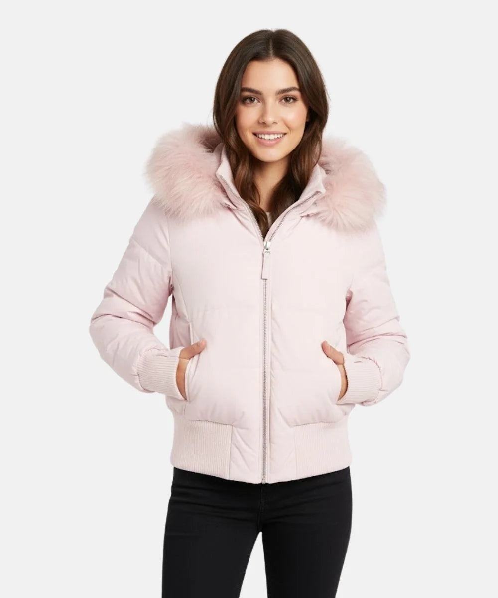 Chaqueta de Plumas Mujer con Capucha Piel Sintética