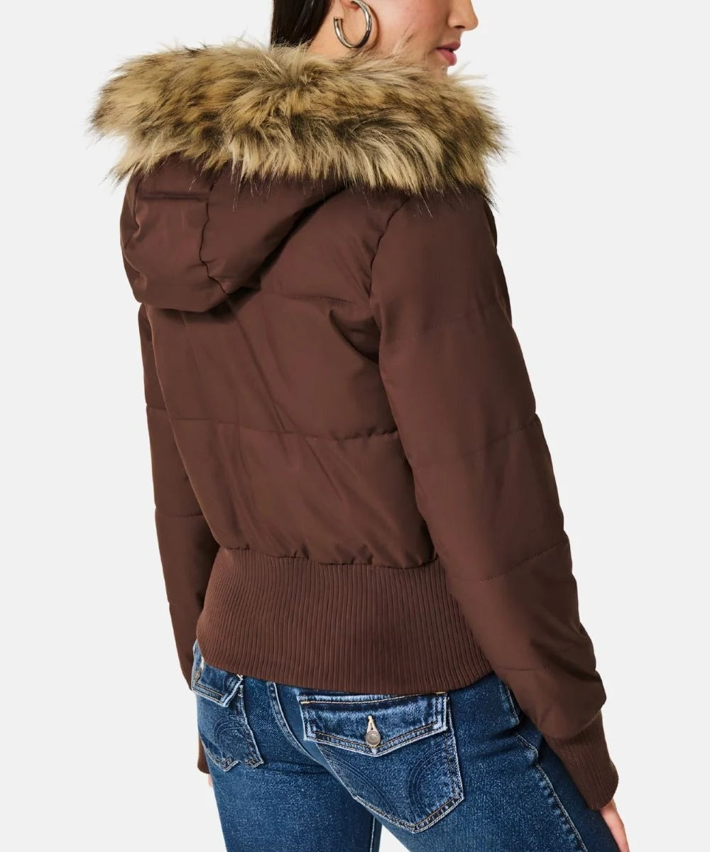 Chaqueta de Plumas Mujer con Capucha Piel Sintética
