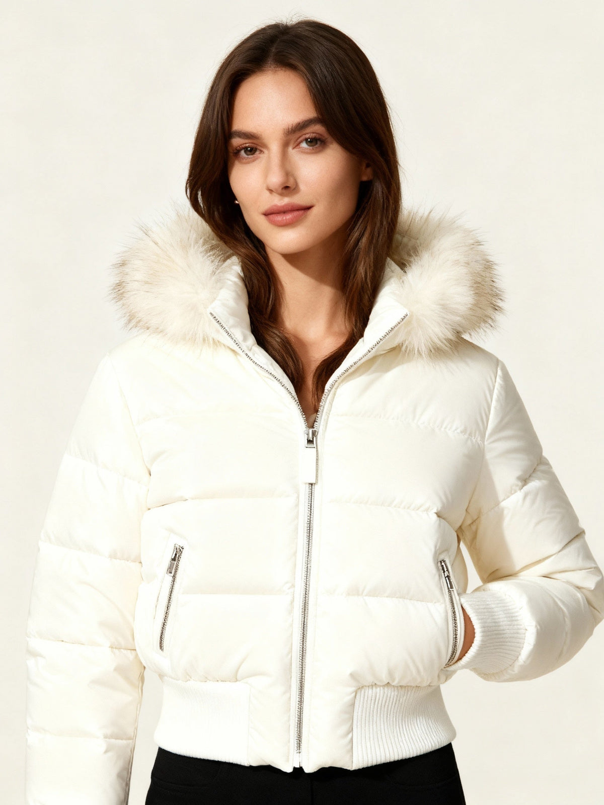 Chaqueta de Plumas Mujer con Capucha Piel Sintética