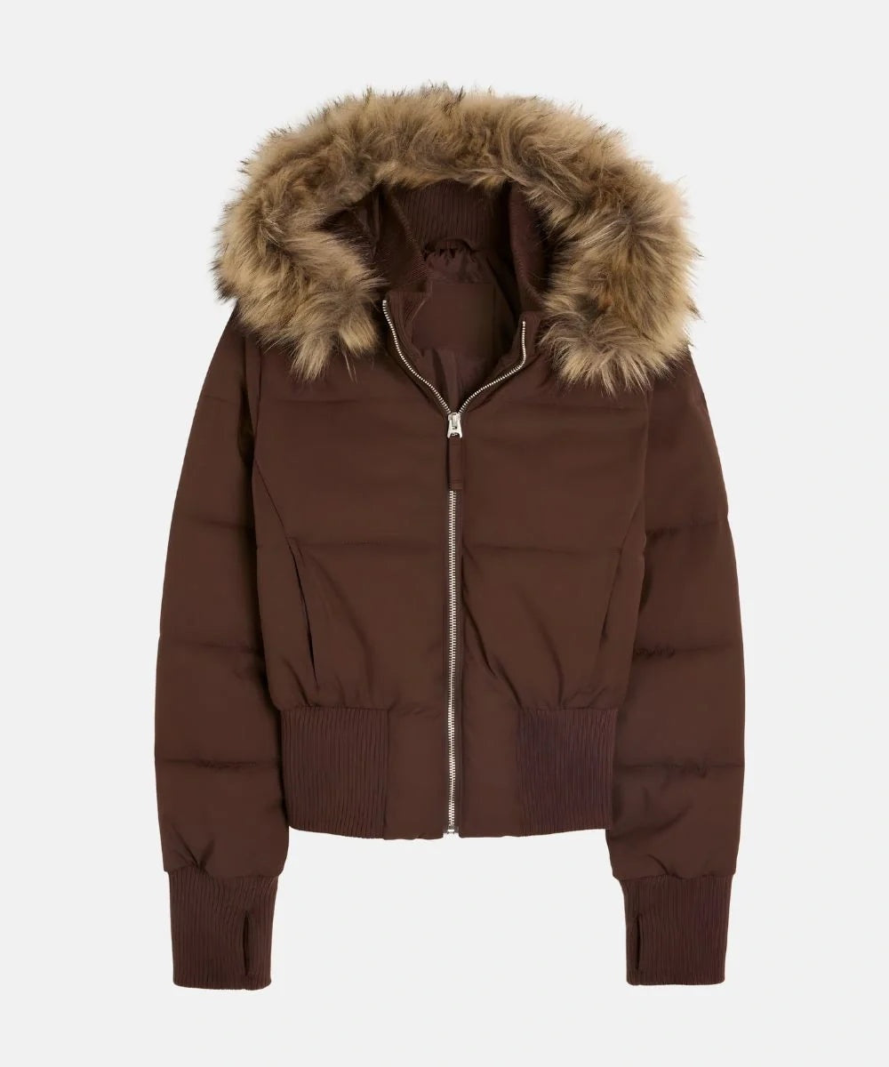 Chaqueta de Plumas Mujer con Capucha Piel Sintética