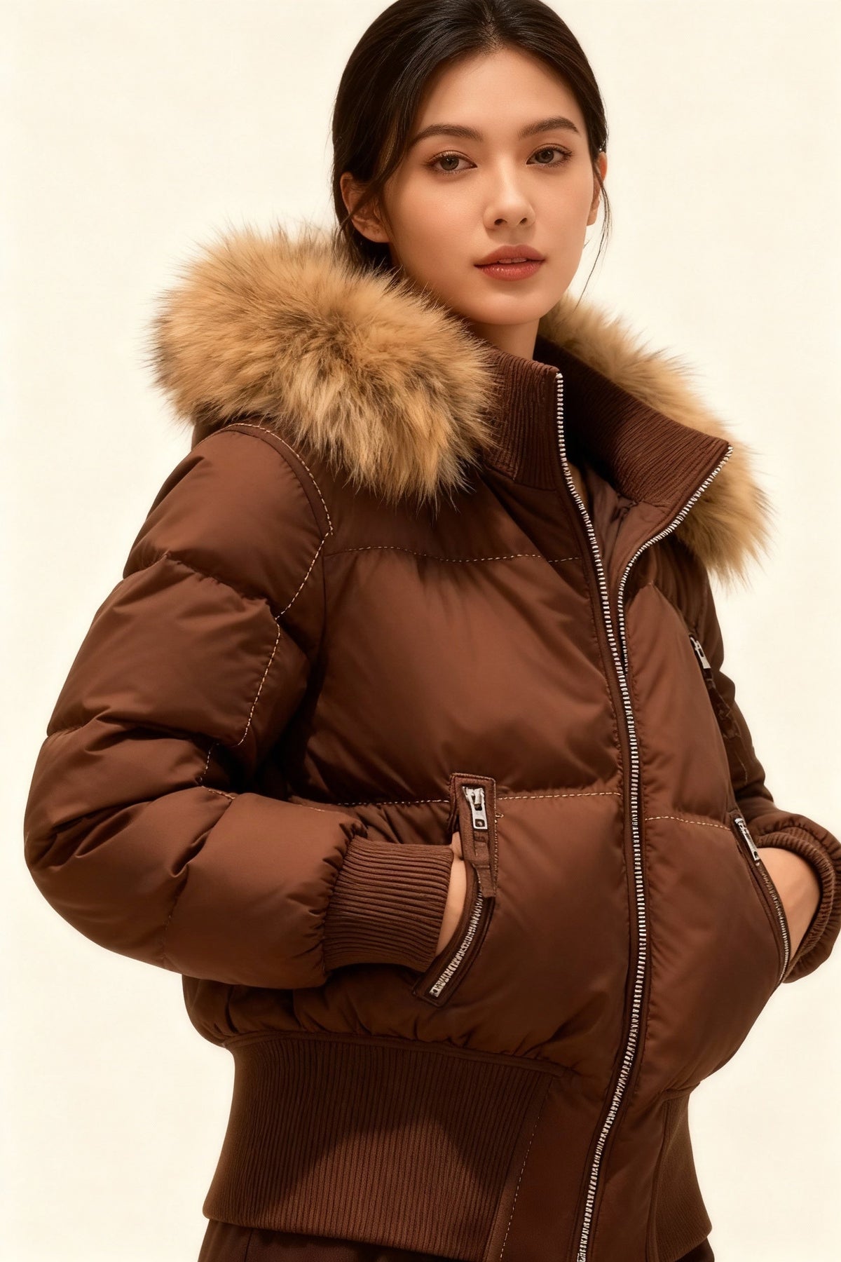 Chaqueta de Plumas Mujer con Capucha Piel Sintética